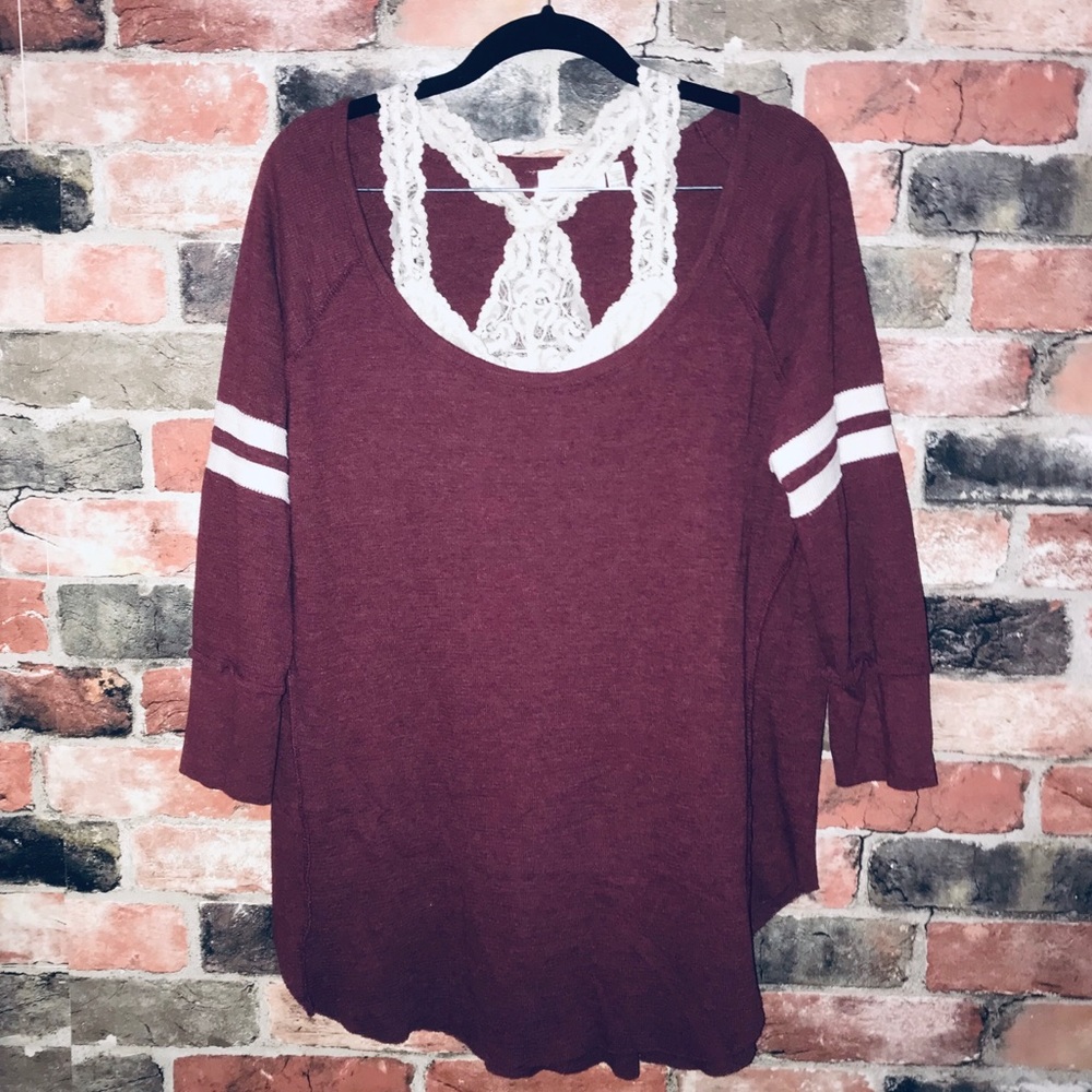 RD style Burgundy Scoop Neck Sweater
